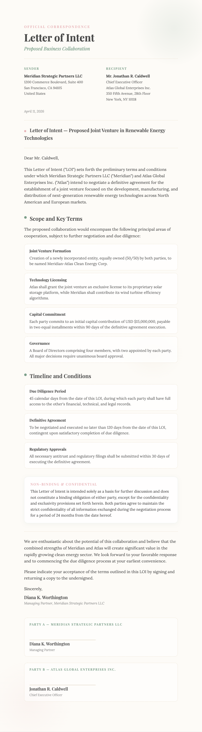 Watercolor Letter of Intent